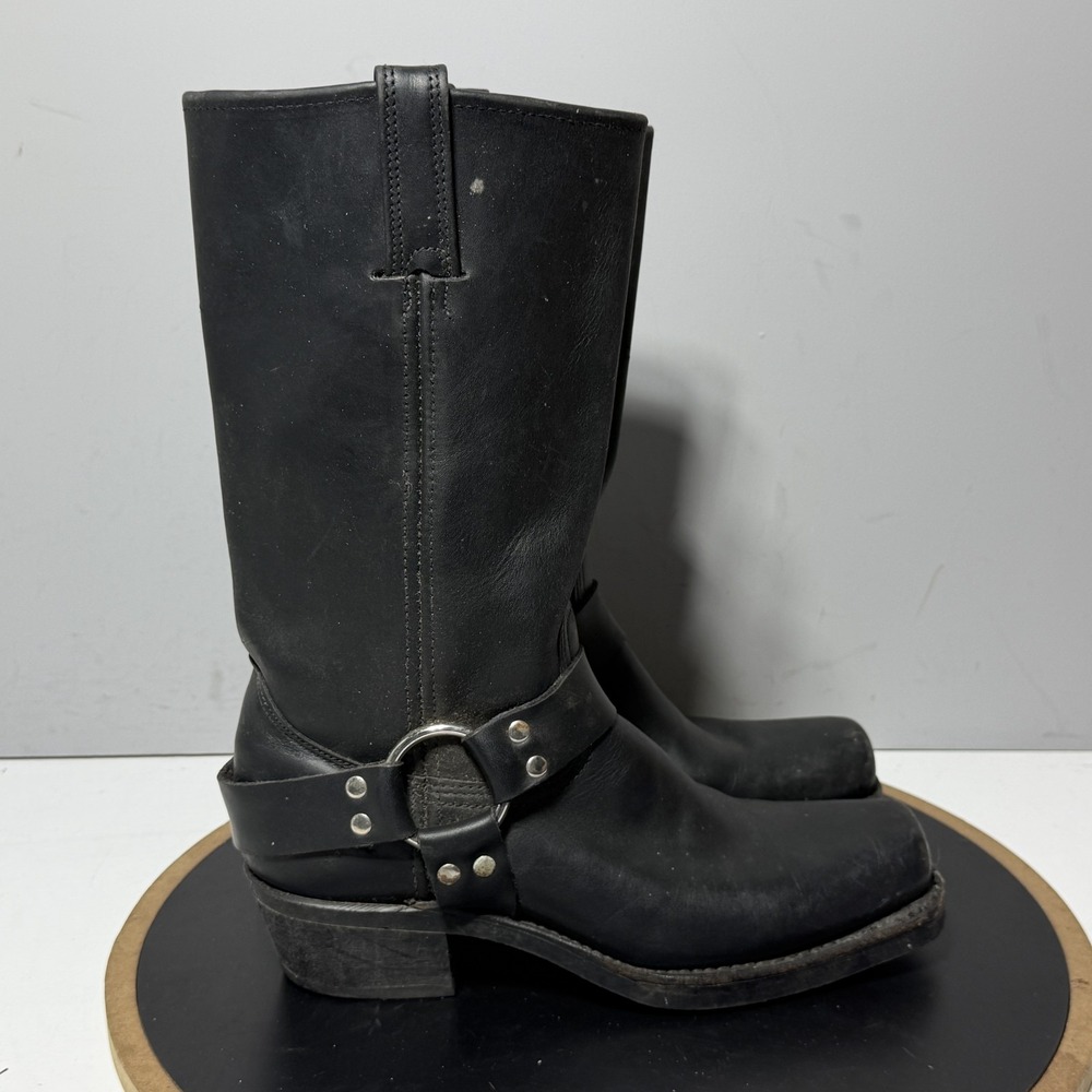 Frye Harness Boots Mens Size 8.5 Black Leather Biker Pull On Mid Calf Riding